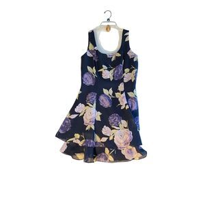 Vintage Hampton Nites petite, blue floral, tiered, dress, size 8